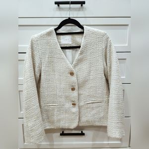 NEW Glittery Thread Collarless Tweed Blazer